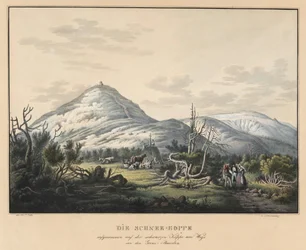 Le Schneekoppe pris sur le Koppe noir sur le chemin des GrenzBauden